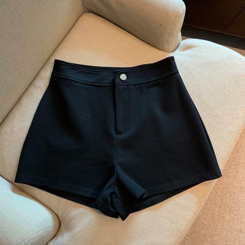 Black plus size chubby girl suit shorts women's summer thin high waist slimming A- line tight stretch hot pants for hot girls