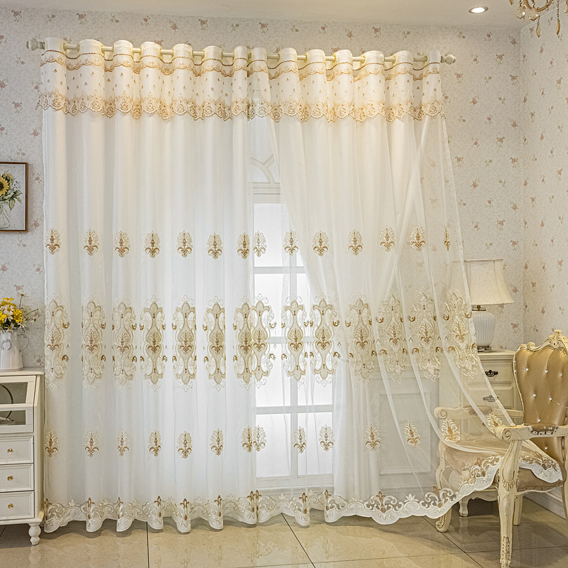 Picture of Jane European Embroidered Double-layer Gauze Integrated Finished Product Light-transmitting and Opaque Curtains Living Room Bedroom Balcony Sun Protection Gauze Curtains