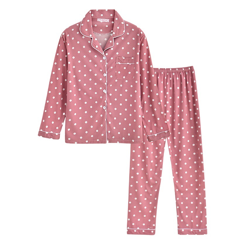 New Arrival Pajamas Women's Polo Dot Korean-style Long-sleeved Trousers Loose 2022 Micro Business Internet Celebrity Daifa Home Clothes Autumn and Winter Suit