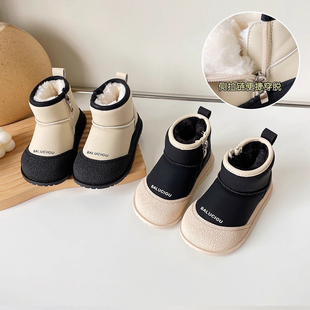 2025 Winter New Boys' Cotton Shoes, Children's Snow Boots, Non-slip Waterproof Girls' Ankle Boots, Fleece-Lined Warm Baby Shoes