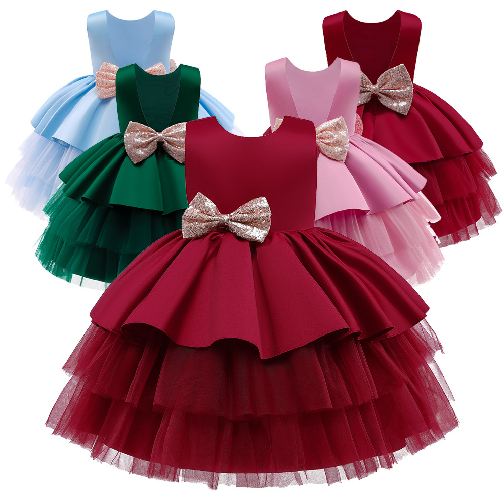 2024 new children's dress bow mesh princess tutu skirt catwalk costume girls factory wholesale