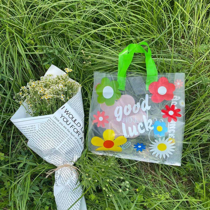 Hyuna Flower Internet Celebrant Thickened Plastic Gift Handbag Clothing Clothing Store Packaging Shopping Storage Bag Transparent Commercial