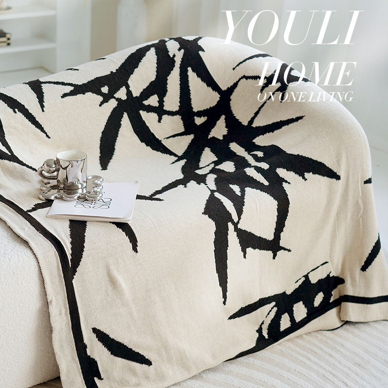 Picture of New Chinese bamboo black and white ink blanket towel bed tail blanket sofa blanket blanket blanket blanket bed tail towel bed flag