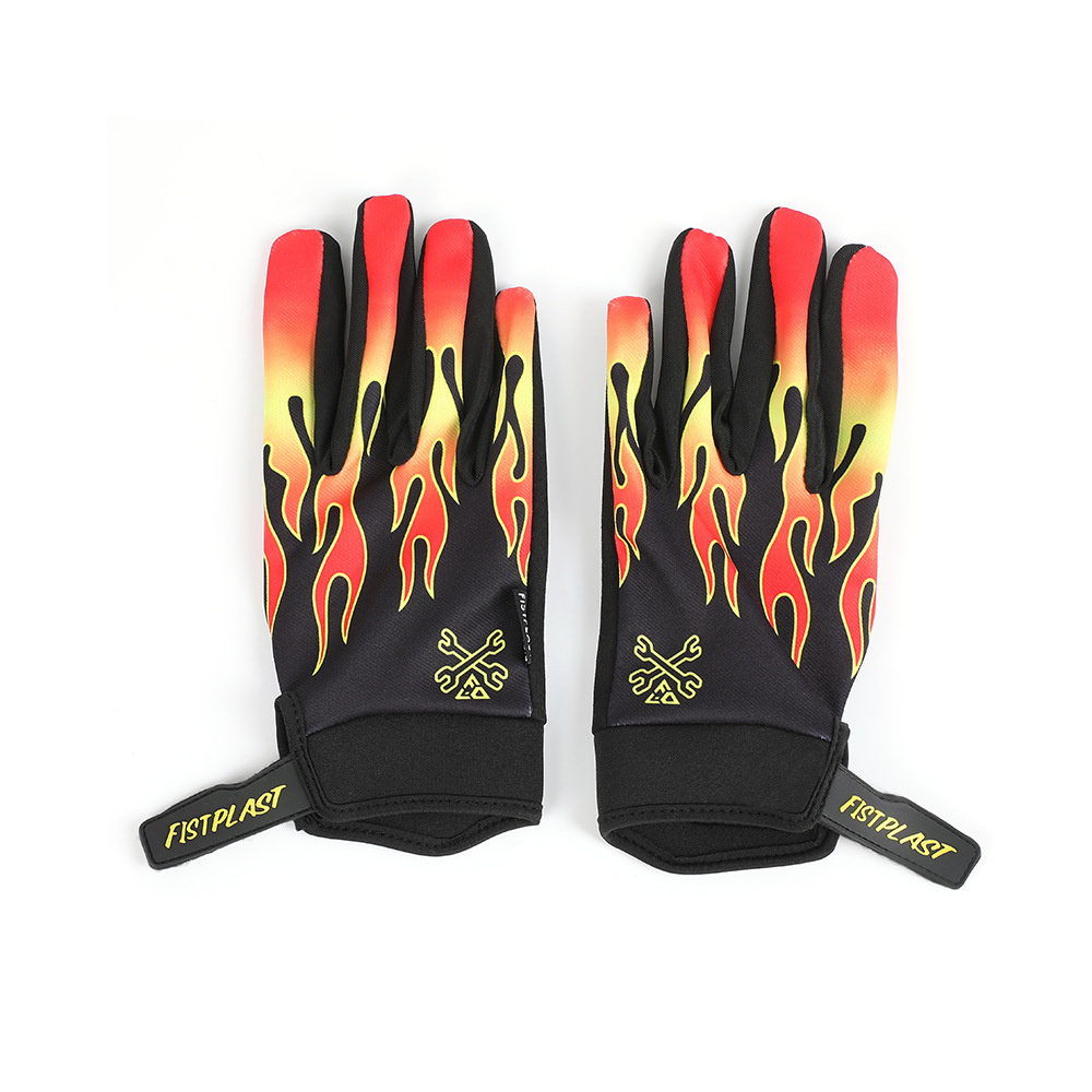 Picture of New fistplast Pattern Flame Pattern Touch Screen Ride Cross-country Motorcycle Wear-resistant Long Finger Gloves