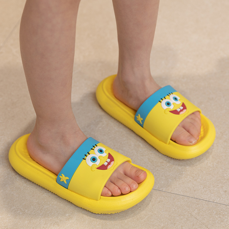 [70% discount] Spongebob children's slippers summer boy non-slip one-word sandals bathroom cartoon shoes