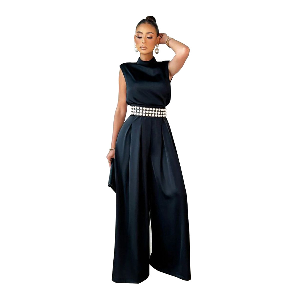 Picture of K10190 AliExpress European and American Women's 2022 New Fashion Wide Leg Pants Solid Color High Neck Sleeveless Waisted Pants