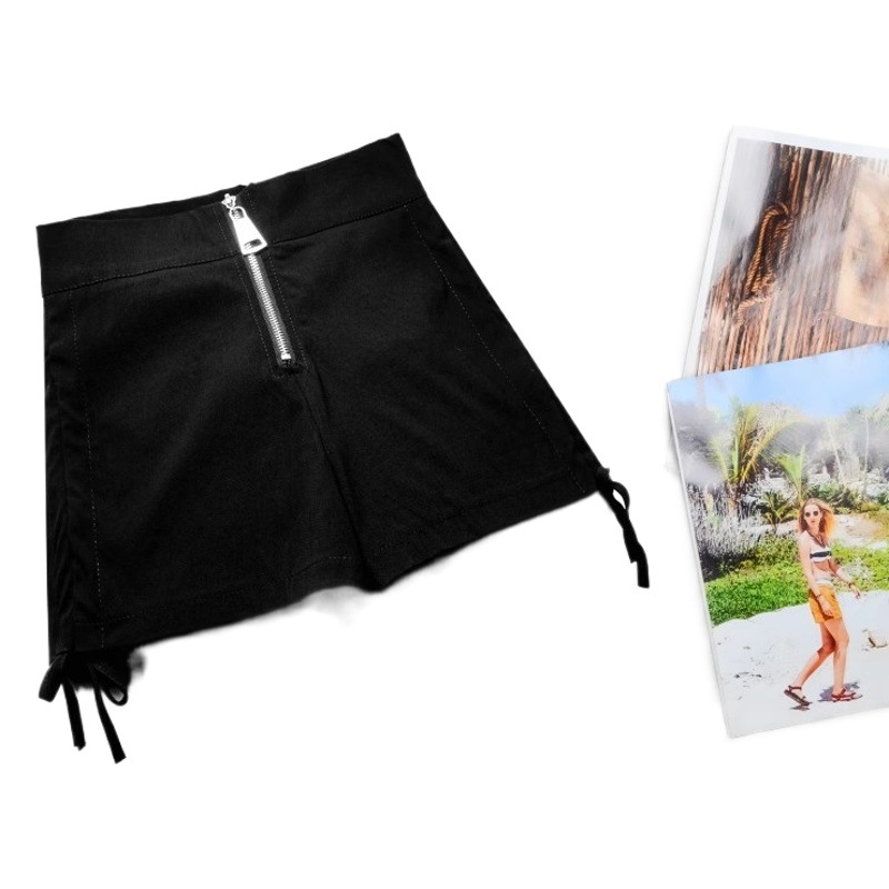 High waist drawstring black tight design shorts women's autumn and winter hot girl popular slim fit stretch ultra short hot pants