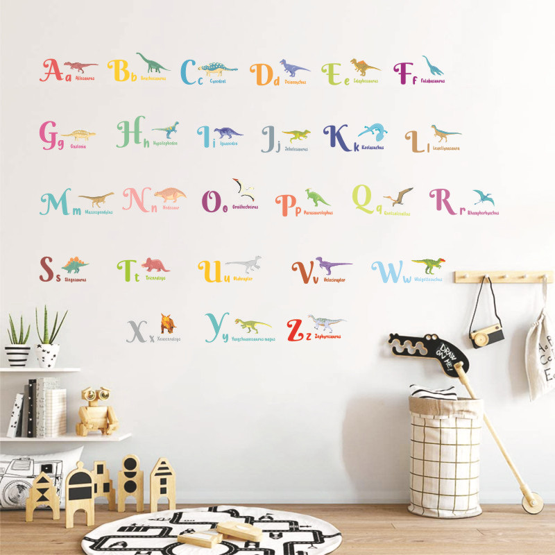 Picture of 26 letters cartoon dinosaur wall stickers children's room wall decoration entrance Enlightenment stickers PVC animal stickers
