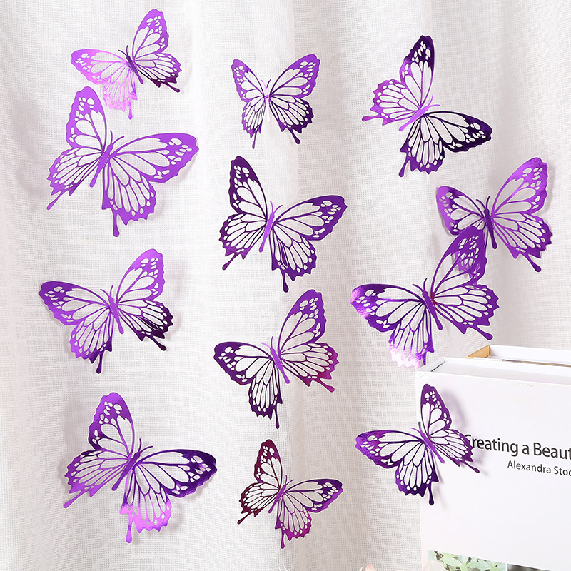 3d three-dimensional texture purple hollow butterfly wall stickers bedroom window decoration festival wedding home butterfly wall stickers