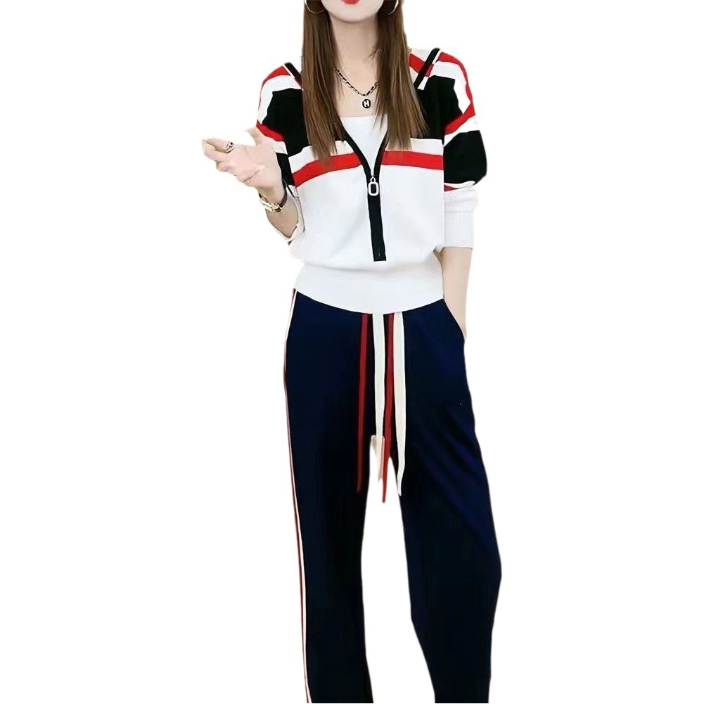 Autumn fashion niche casual suit women's 2023 new western style slim fit slimming plus size sports sweater two-piece set
