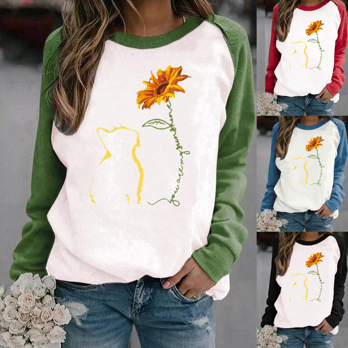 2024 independent station foreign trade Europe and the United States winter cross-border new raglan pullover leisure printed fleece-lined sweater