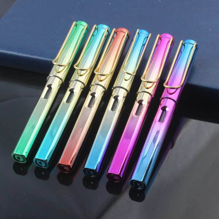 Uv Mirror with Positive Posture Internet Celebrous Gradient Color Series Student Ink Sac Dual-purpose Hard Pen for Word Practice Office Pen with Bright and Dark Tip