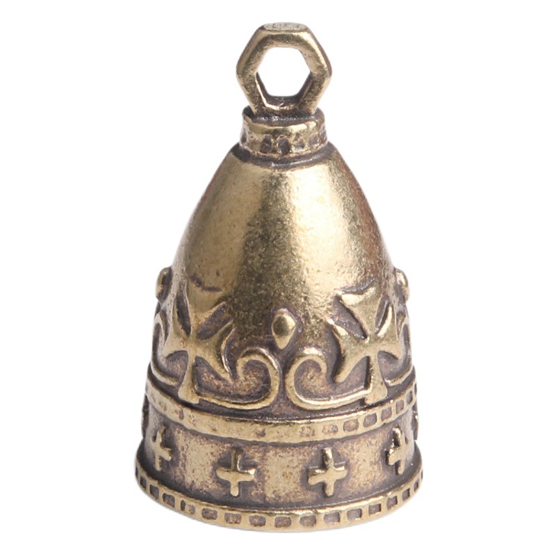Pure brass old retro pattern wind chime keychain pendant DIY horn copper bell pendant small bronze wholesale