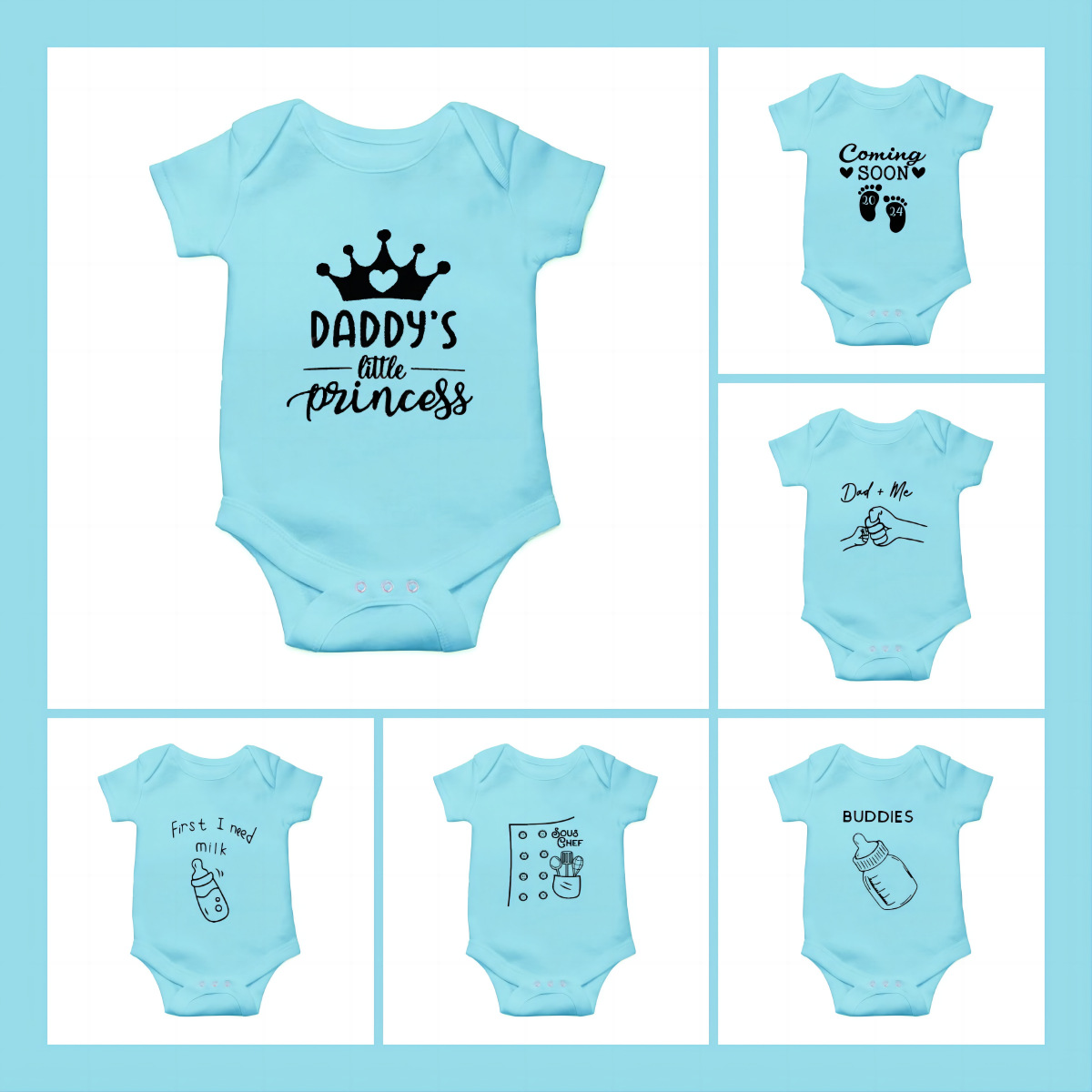 Amazon temu blue thermal transfer 2024 logo summer short sleeve baby climbing suit baby newborn