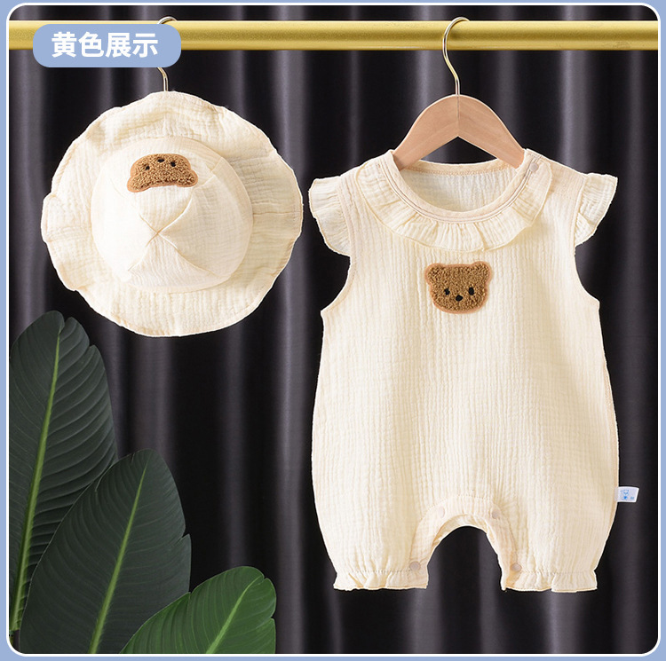 Picture of Baby Summer Thin Clothes Gauze Pure Cotton Jumpsuit Baby Short-sleeved Hare Clothes for Boys and Girls Baby Climbing Clothes for Going Out
