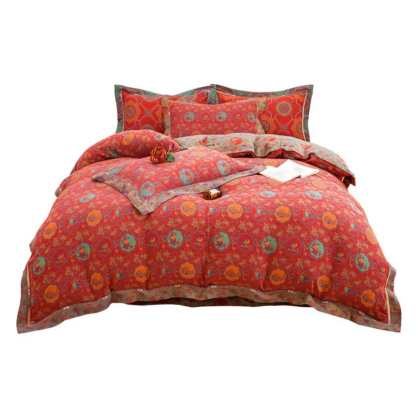 Bed Cotton Double-layer Yarn Four-piece Set Type A Cotton Four Seasons Simple Naked Sleeping Autumn and Winter Bed Sheet Quilt Cover Wedding Supplies