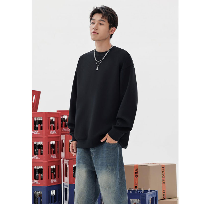380g dark green retro fashion cotton drop shoulder pullover crew neck vests vests printed logo overalls long sleeve autumn and winter round neck
