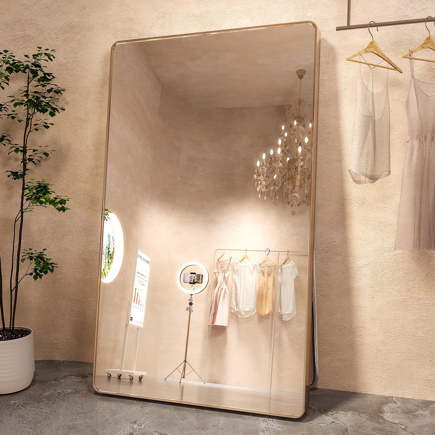Full-Length Dressing Mirror, Beauty Mirror for Home Use, Clothing Store Special, Girls' Bedroom Fitting Mirror, Slimming and Height-Enhancing Floor Mirror