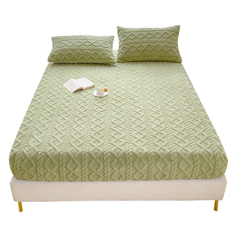 Autumn and Winter New Taffeta Fitted Bed Sheets Single Piece Milk Coral Velvet Bedspread Mattress Cover Winter Fleece-Lined Bed Sheets