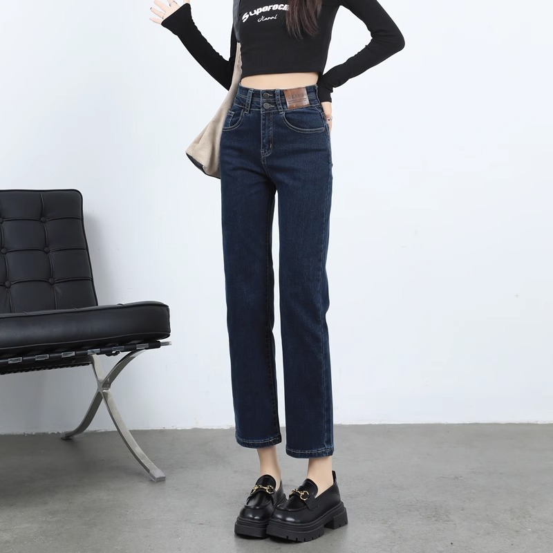 Picture of Black Straight-Leg Jeans Women's Autumn and Winter Slimming High Waist Dummy Cropped Pants American Vintage Smoke Tube Pants