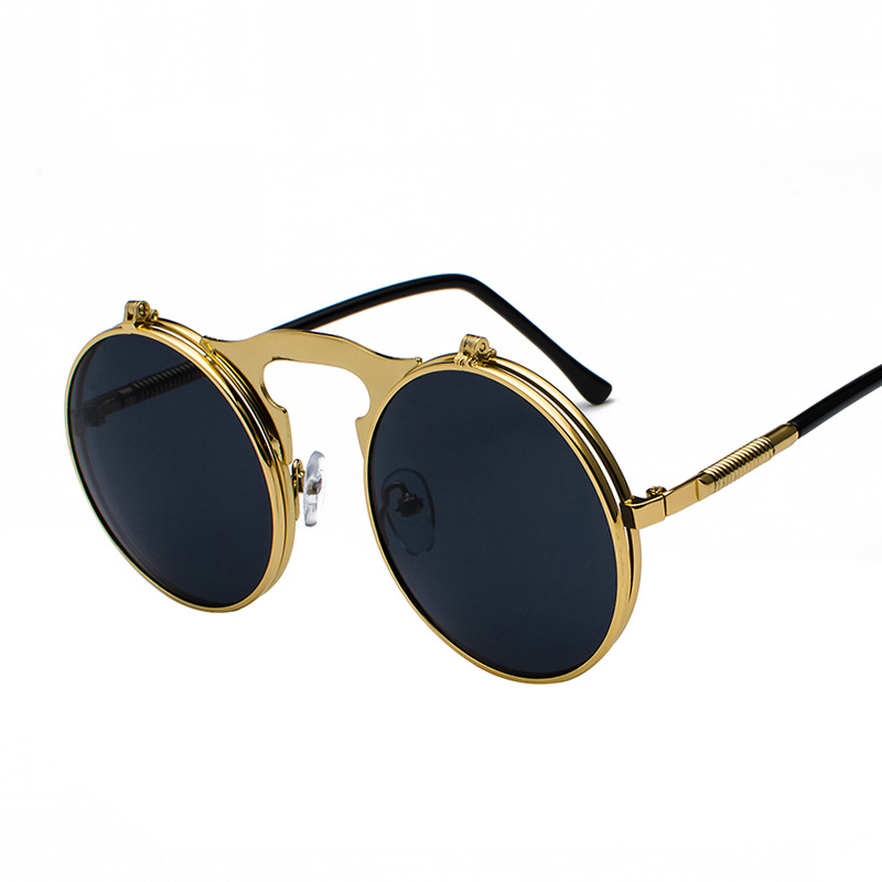 Picture of Jet 3057 Retro Metal Steampunk Flip Sunglasses Flip Sunglasses for Men and Women Trendy Round Frame Prince Mirror