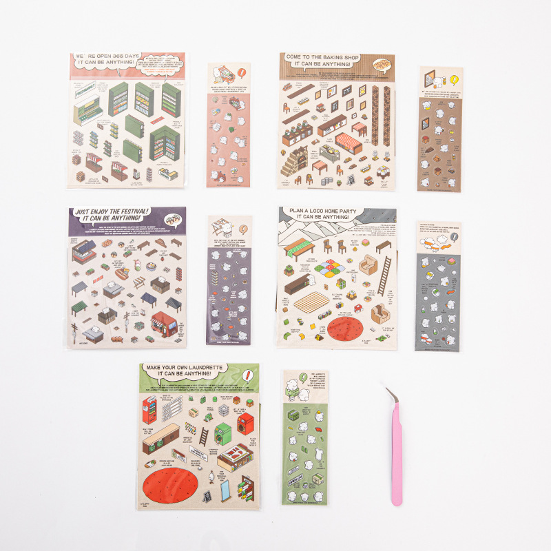 Picture of Cross-Border Korean-Style Miniature House Stickers, Miniature Scene, No-Cut Journaling, 3D Stereo Stacking Journaling, Stereo Scene