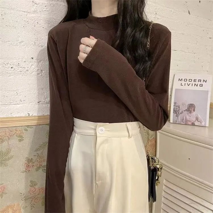 Picture of Double-sided velvet warm bottoming shirt women's autumn and winter Korean version of the latest half-high collar high-end slim-fit top trendy