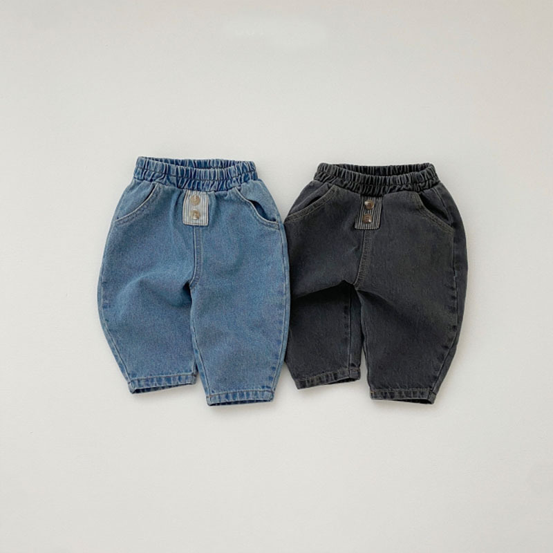 Korean Autumn and Winter New Baby Pants Pocket Loose Casual Pants Baby Trendy Jeans Baby Children's Pants