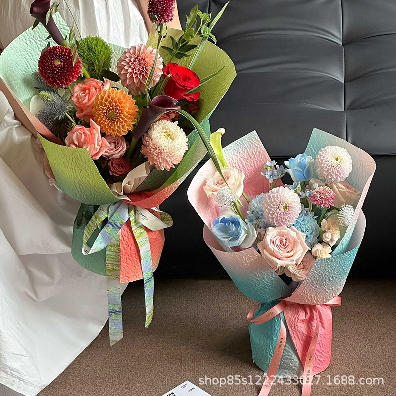 Zhuoxian Floral Material Mint Mambo Gradient Stone Pattern Paper Handmade Flower Wrapping Paper Floral Gift Material Fresh Flower Packaging Paper