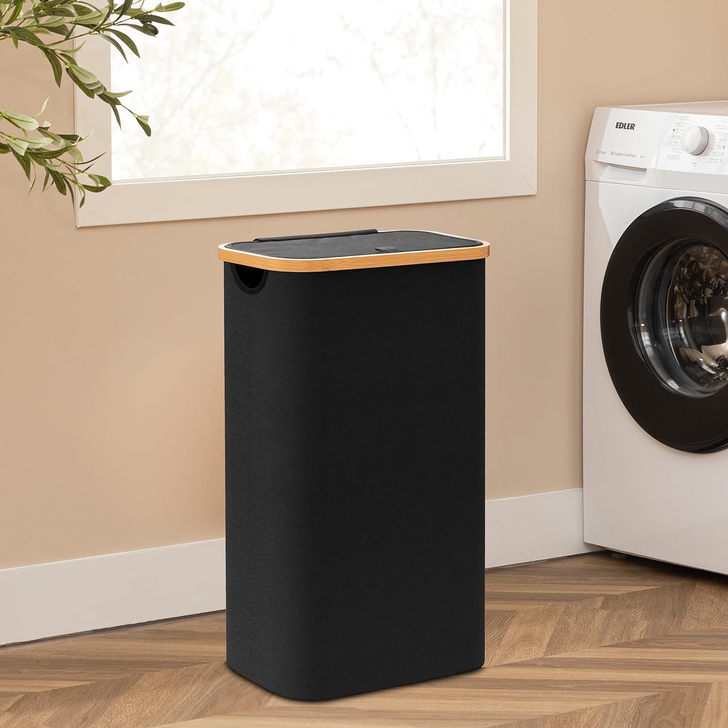 Picture of Dirty Clothes Basket Home Dirty Clothes Basket Bamboo and Wooden Handler with Lid Storage Basket Nordic Simple Bathroom Home Bamboo Cloth Laundry Basket