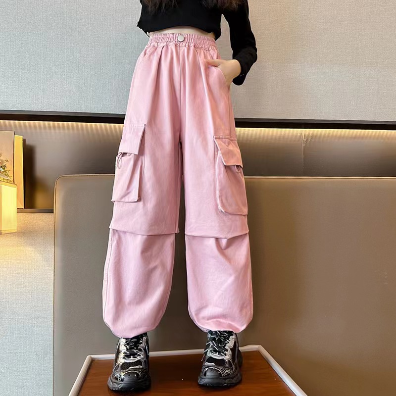 Picture of Girls' Overalls 2024 Autumn Handsome Pants Children's Western-style Pocket Casual Pants Large Children's Loose Pants