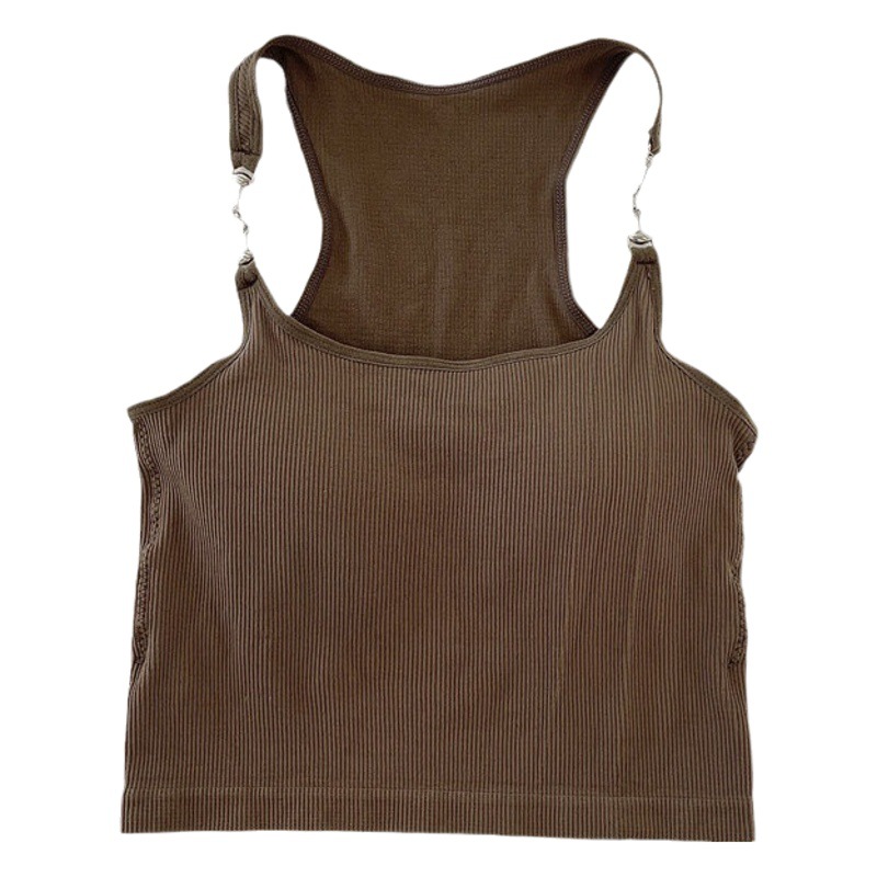 Summer Threaded Camisole Women's Breathable Vest with Chest Pad Integrated Inner Base Wear-free Bra Beautiful Back Top for Outer Wear