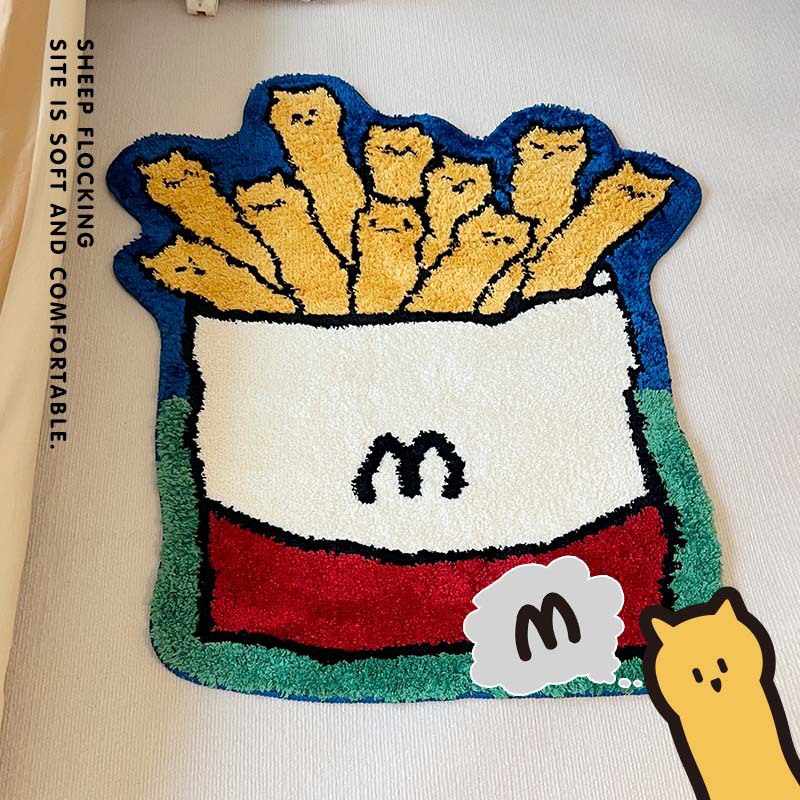 Picture of Cartoon Fries Shape Bedroom Decorative Carpet Full Shop Children's Room Spaced Cool Bedside Blanket Cats Flocking Mat