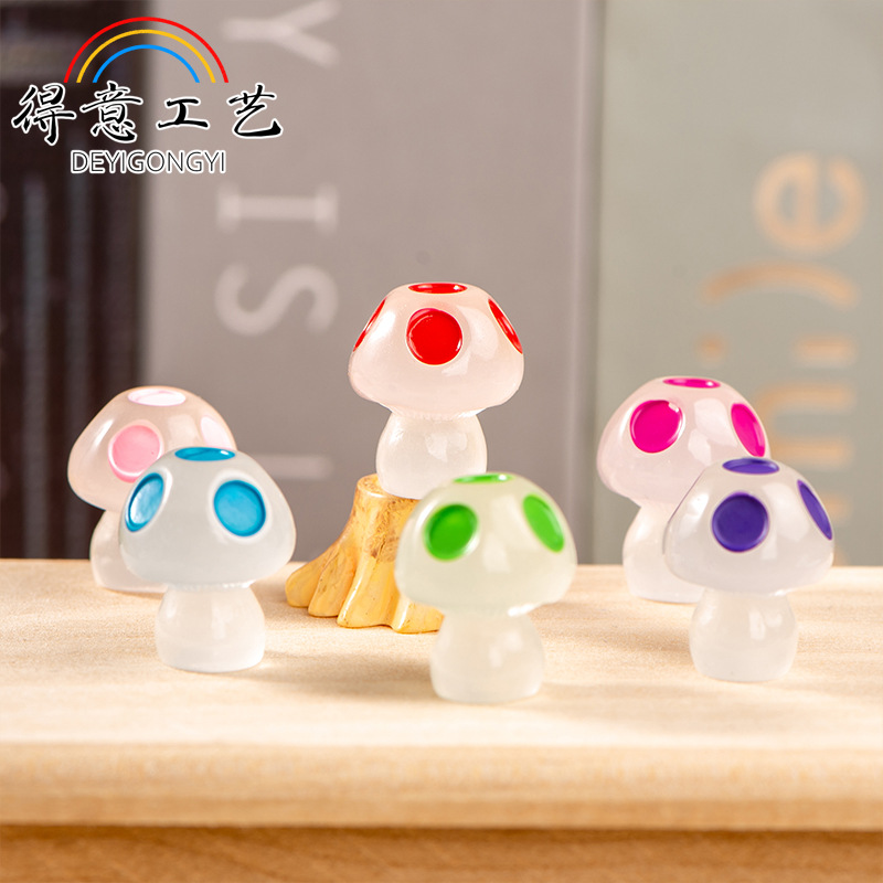 Picture of Luminous Mushroom Resin Small Ornaments Moss Micro Landscape Potted Plant Colorful Luminous Small Mushroom Decorations diy Accessories