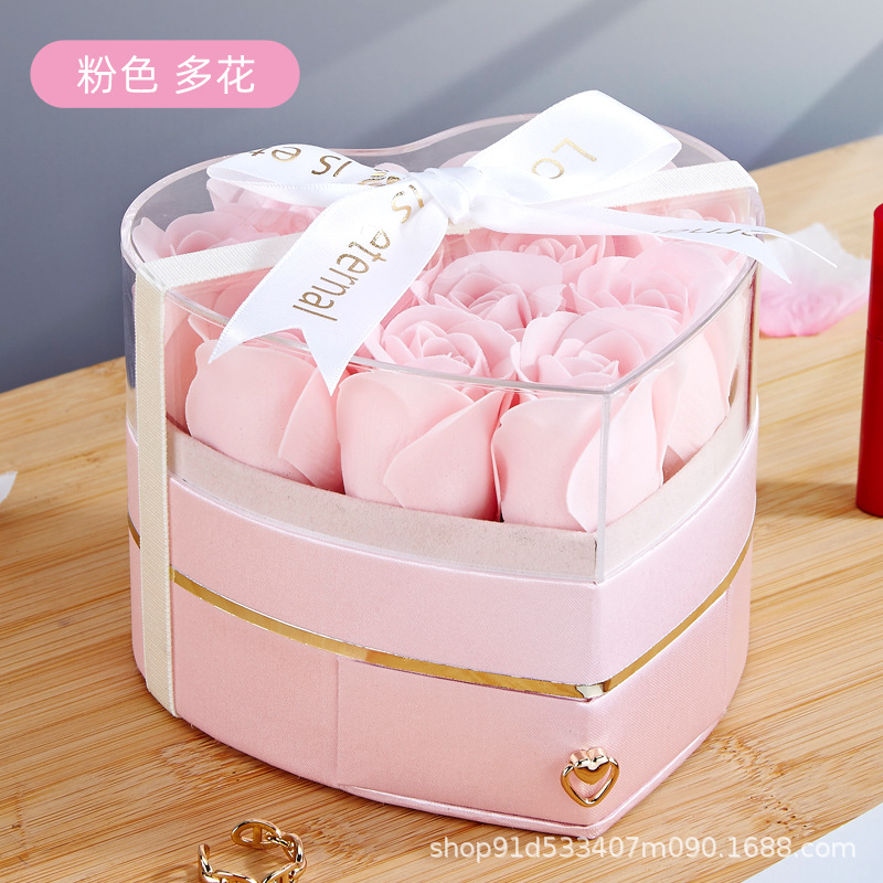 Picture of Heart-shaped Flower Box New Rose Drawer Silk Acrylic Ring Necklace Lipstick Valentine's Day Birthday Gift Box
