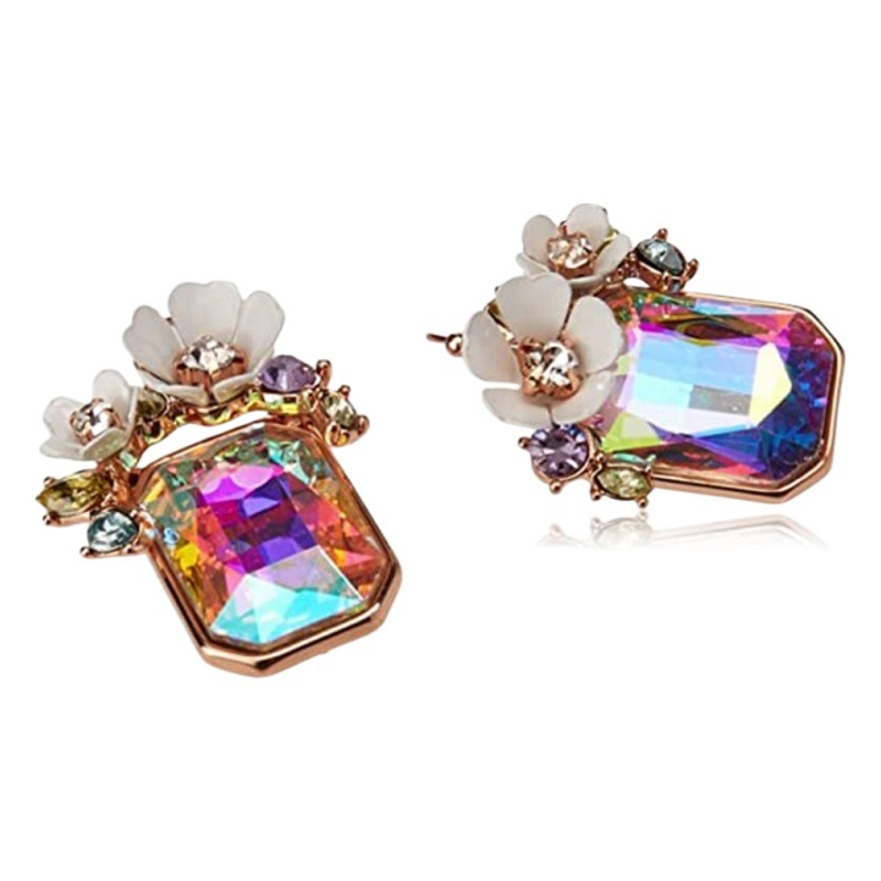 Mingfei Cross-border Hot Selling Jewelry European and American Fashion Personalized Flower Rectangular Gem Earrings for Women