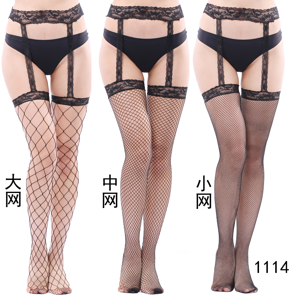European and American foreign trade sexy transparent one-piece lace lace suspender pantyhose set net stockings net