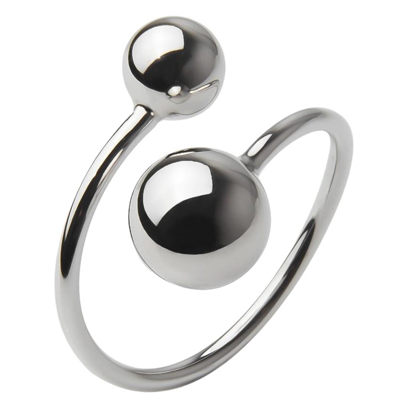 Ins European and American Light Luxury Niche Irregular Two-Ball Titanium Steel Ring with Adjustable Opening for Women's Elegant Index Finger Ring