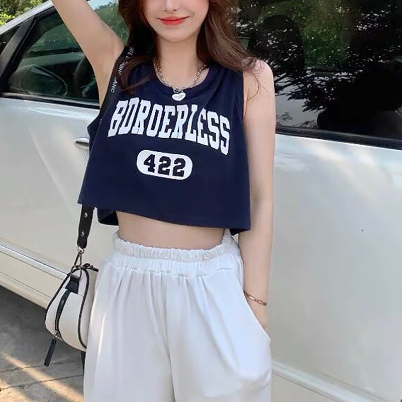 Picture of American Style Hot Girl White Sports Vest Women's Summer Outer Wear Design Sense Niche Loose Sleeveless T-shirt Top Ins