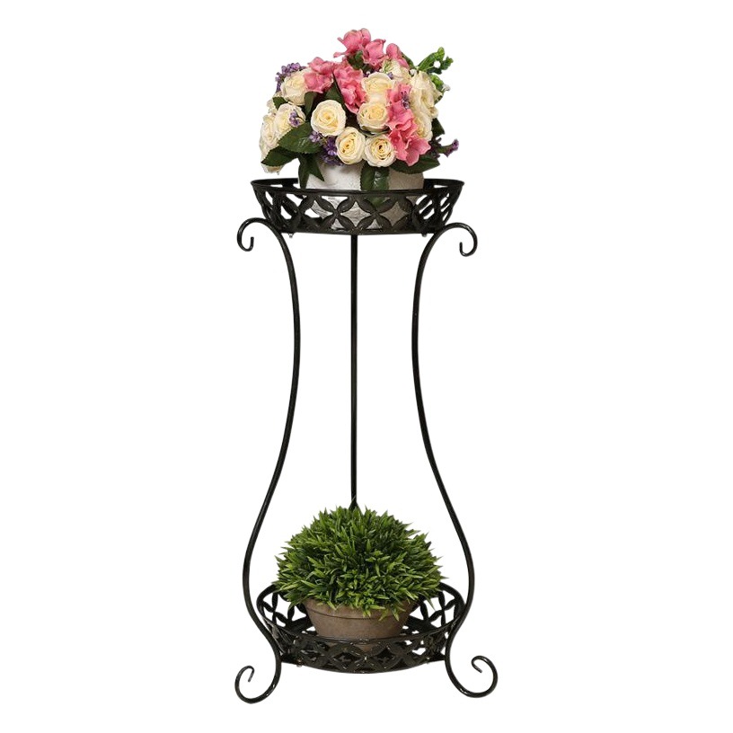 64 #   Manufacturer Wholesale European Iron Flower Stand Double-Layer Indoor Potted Balcony Outdoor Floor-Standing Multi-Layer Flower Pot Stand