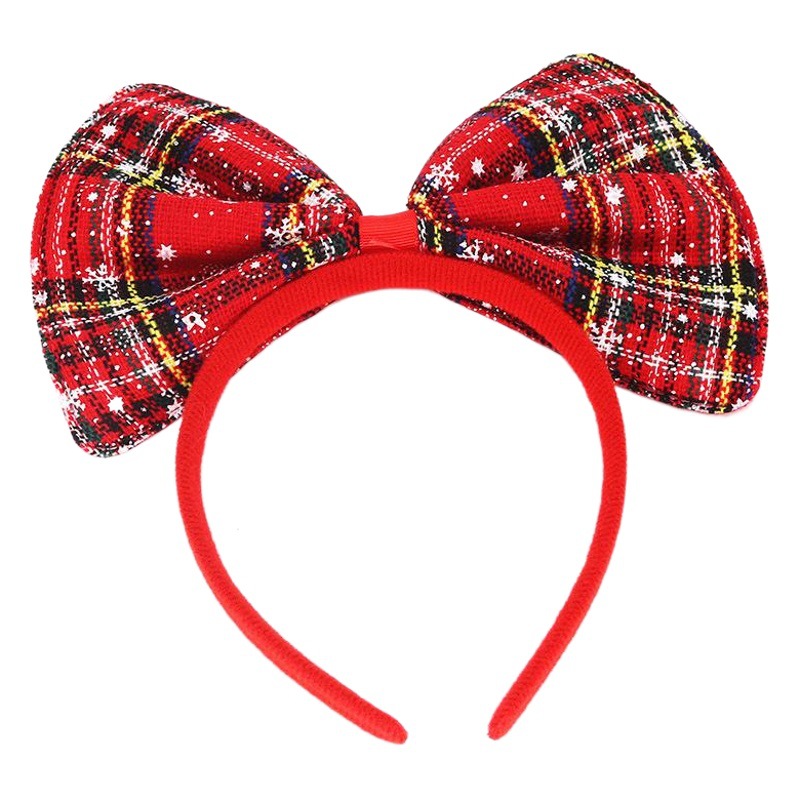 New Christmas party decoration adult children red and green plaid big butterfly knot head buckle hairband hairpin headdress wholesale