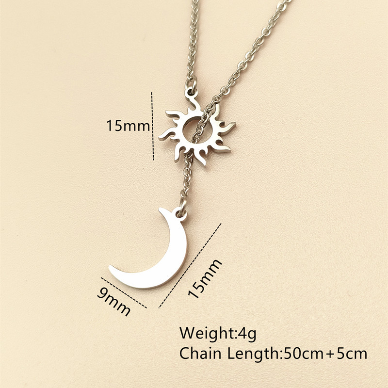 Picture of Charming Color Jewelry Amazon Hot Selling Women's Stainless Steel Simple Clavicle Chain Sun Moon Long Necklace