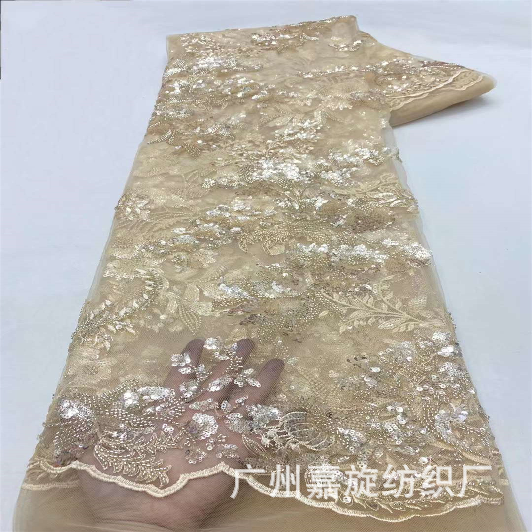 French white wedding dress beaded tube embroidered sequins lace fabric wedding lace fabric JX4310