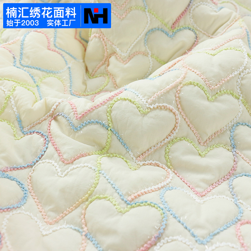 Embroidered Fabric Polyester Quilted Cotton Bag Died Yarn Rope Embroidered Love Bag Designer Fabric Embroidered Fabric