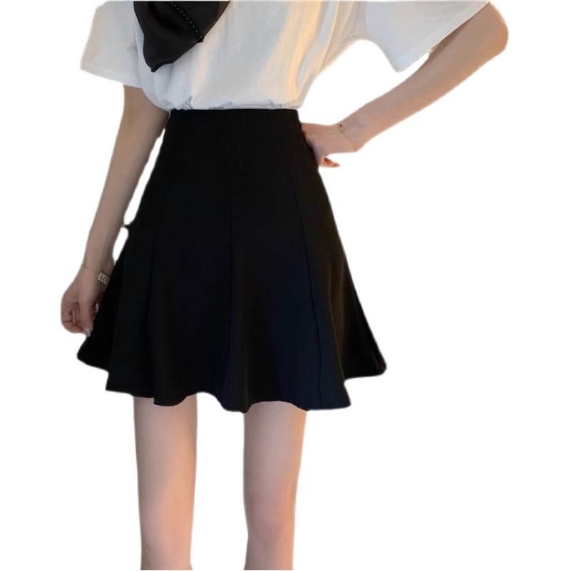 Summer Slimming Pleated Small Black Skirt Anti-walking Umbrella Skirt Student Bud Short Skirt plus size High Waist A- line Skirt