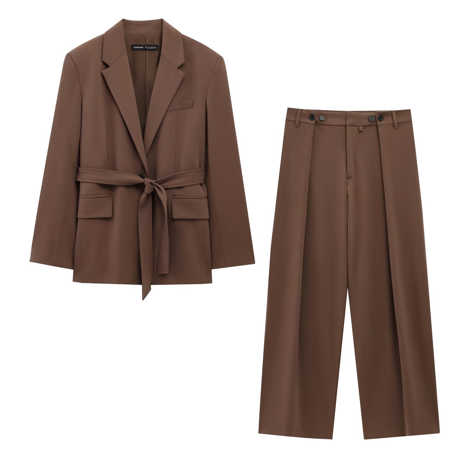 ZA cross-border women's clothing wholesale belt straight jacket wide leg pants suit 1255791 5030401
