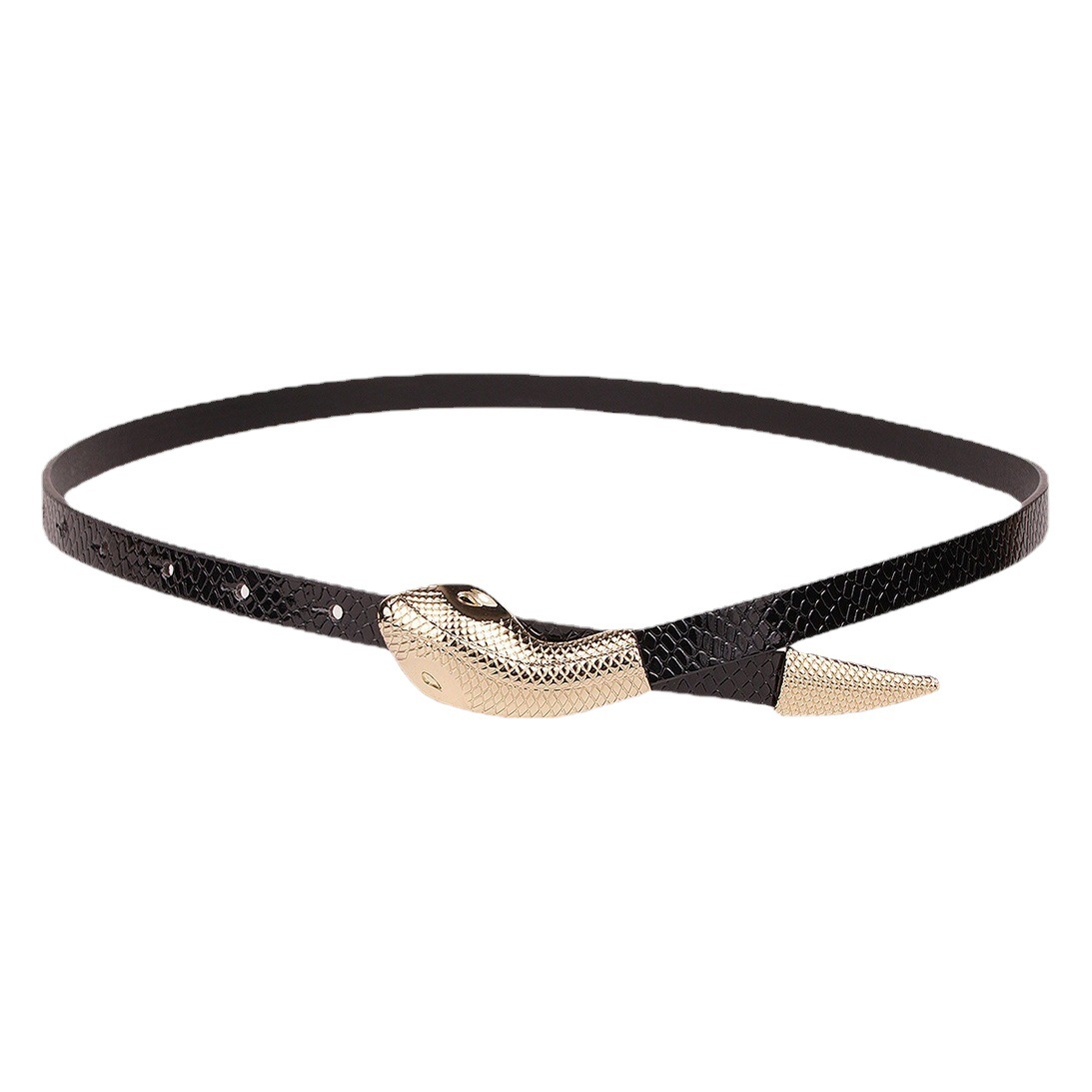 New Women's Snake Buckle Black Mirror Patent Leather Snake Pattern Snap Buckle Belt Fashionable Atmospheric Cross-border Exquisite Women's Imitation Belt