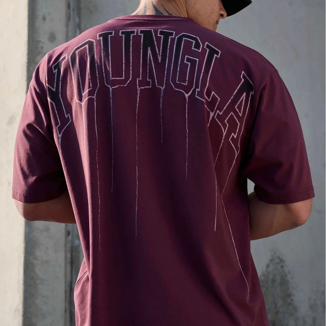 Picture of YOUNGLA Men's Oversized T-Shirt Cotton Round Neck Loose Short Sleeve Gym Sports Fitness T-Shirt 240 Fabric