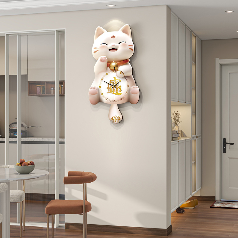Picture of Lucky Cat Wall Clock Living Room Advanced Sense Modern Home Decoration Clock Wall Restaurant Fashion Creative Mute Clock