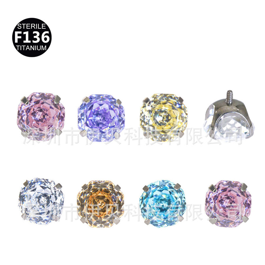 F136 titanium alloy 6-8mm eight-sided rose cut bowl bottom ear bone nail lip nail rose tongue nail human body perforation puncture